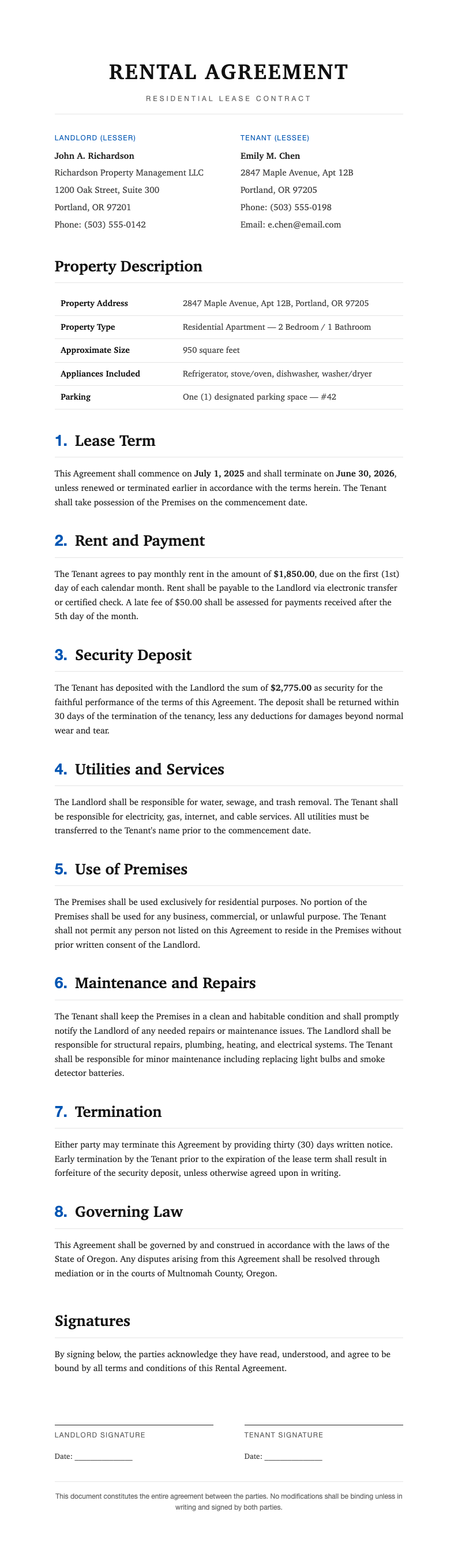 Classic professional rental agreement